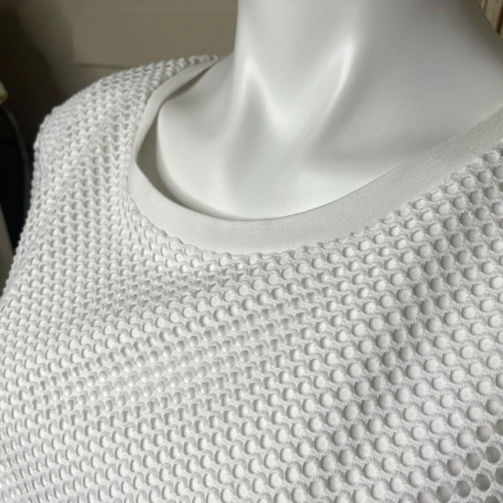 Banana Republic White Mesh Layered Short Sleeve Crewneck Blouse - Picture 16 of 16